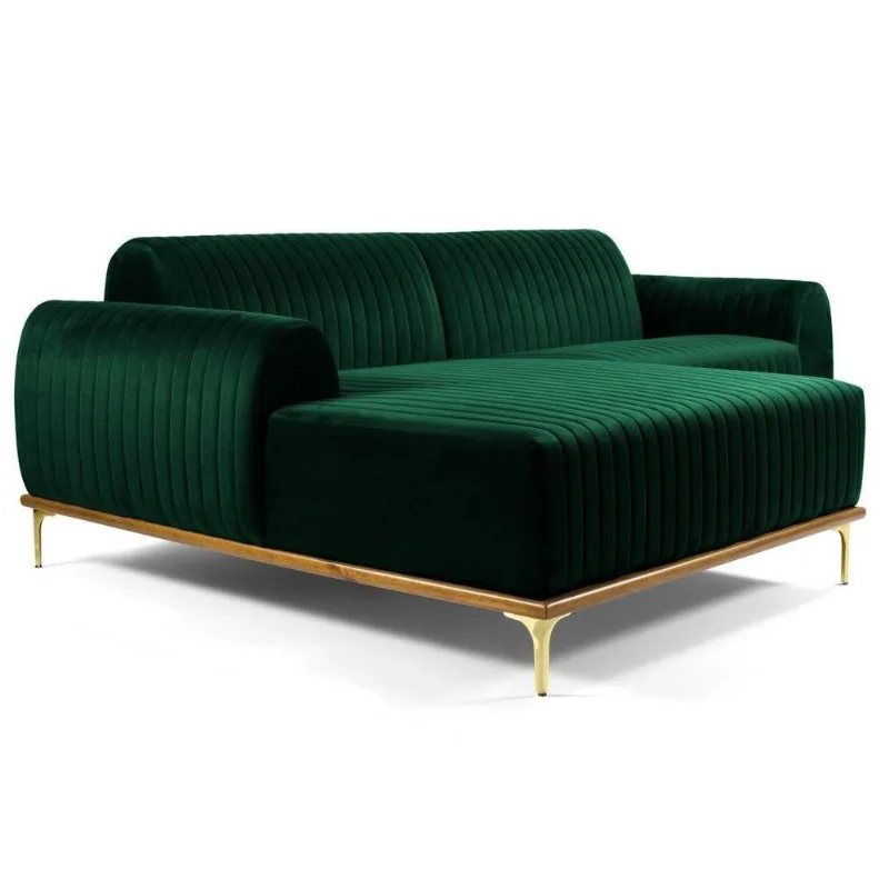 Sofá 320cm 5 Lugares Chaise Molino Veludo Verde Musgo