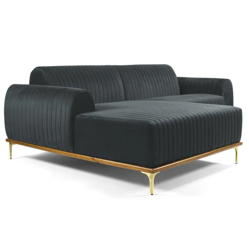Sofá 320cm 5 Lugares Chaise Molino Veludo Cinza