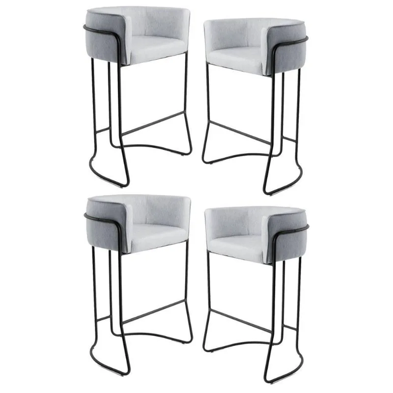 Kit 4 Banquetas Base Aço Preto Betina Linho Cinza Domi