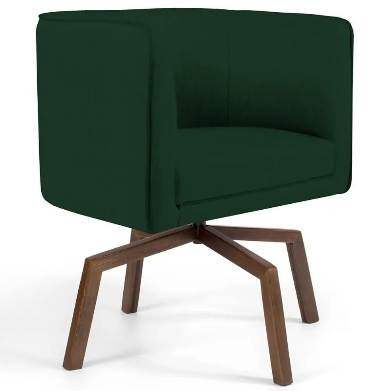 Poltrona Decorativa Giratória Base Ka Madeira Betina C-303 Veludo Verde Musgo - Domi