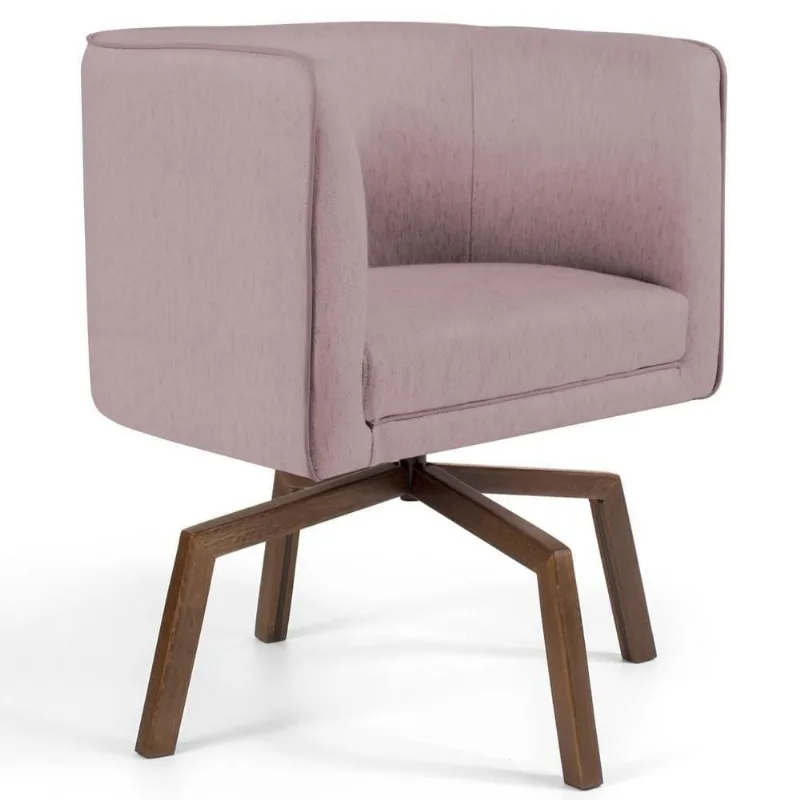 Poltrona Decorativa Giratória Base Ka Madeira Betina C-305 Veludo Rosê - Domi