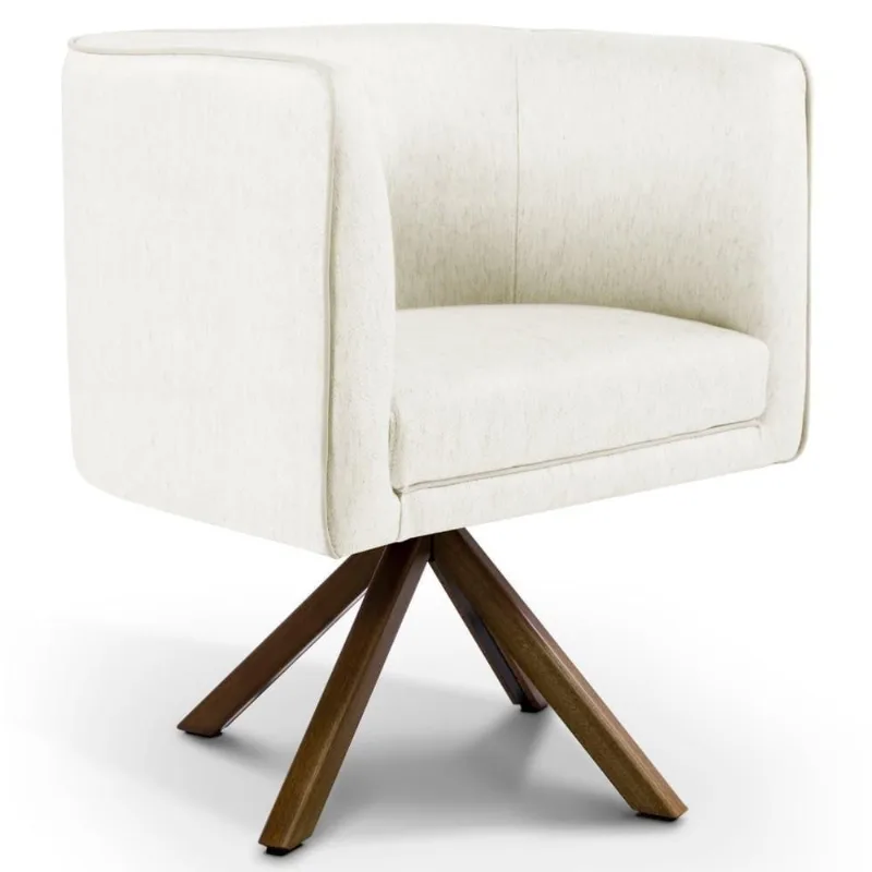 Poltrona Decorativa Giratória Base Giromad Madeira Betina C-309 Veludo Bege Claro - Domi