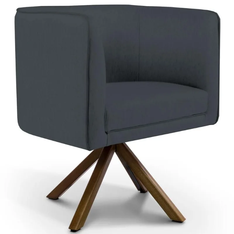 Poltrona Decorativa Giratória Base Giromad Madeira Betina C-317 Veludo Cinza - Domi