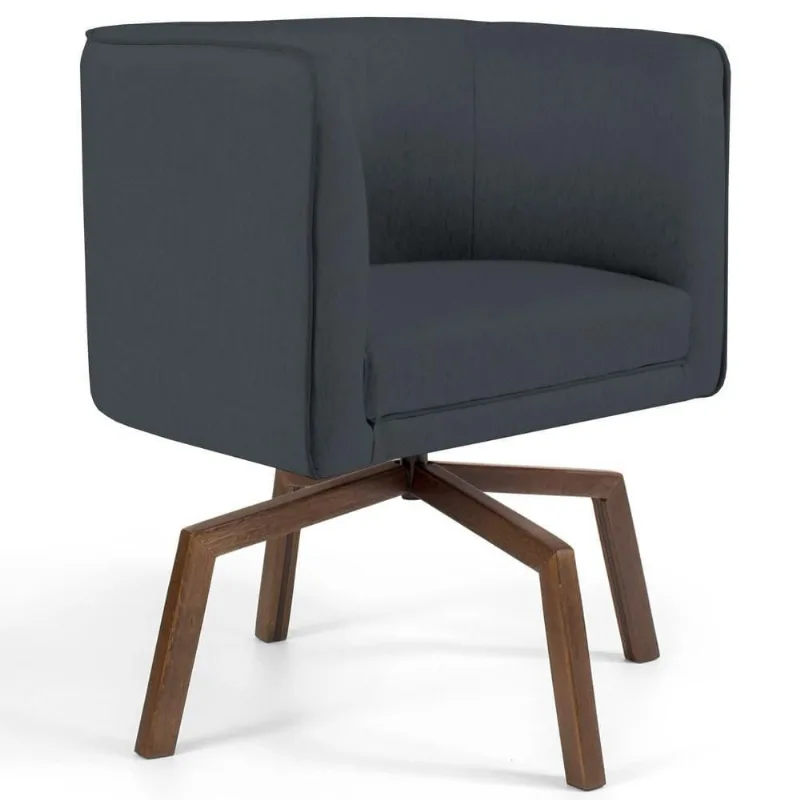 Poltrona Decorativa Giratória Base Ka Madeira Betina C-317 Veludo Cinza - Domi