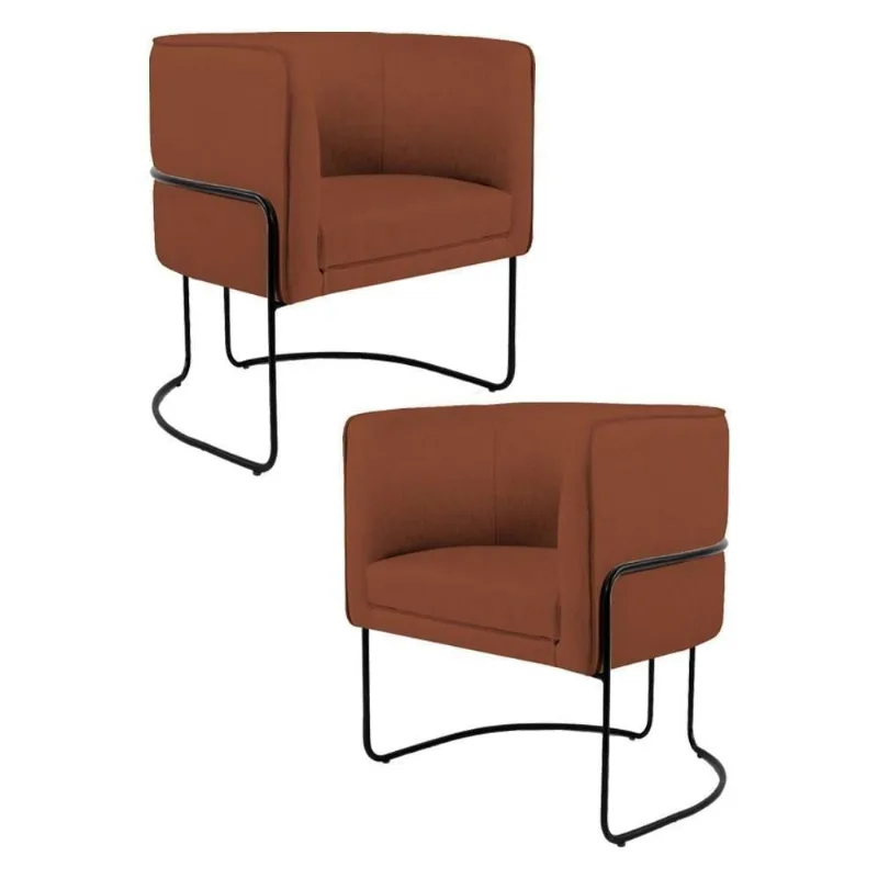 Kit 2 Poltronas Base Aço Betina B-235 Linho Laranja