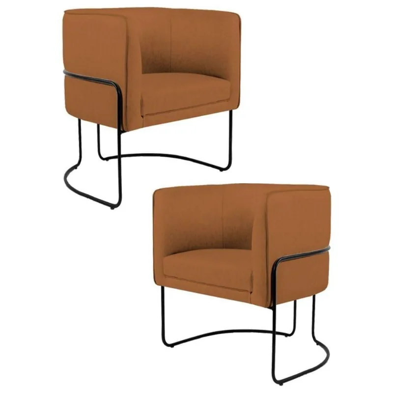 Kit 2 Poltronas Base Aço Betina B-262 Veludo Telha - Domi