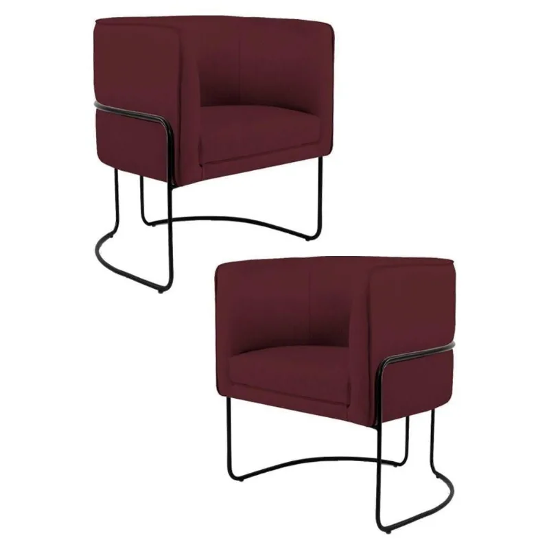 Kit 2 Poltronas Decorativas Base Aço Betina C-278 Veludo Marsala - Domi