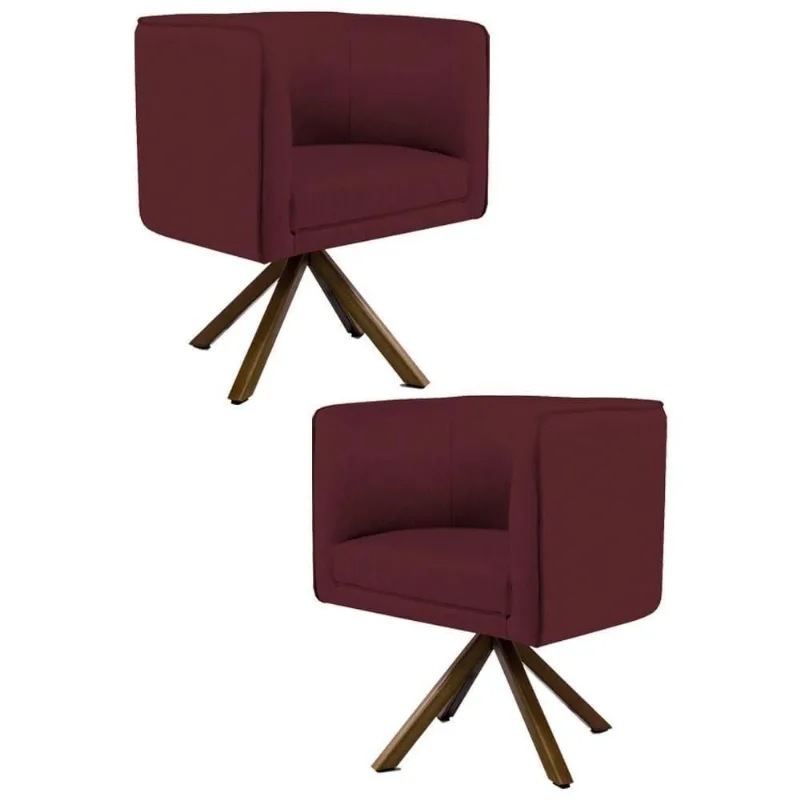 Kit 2 Poltronas Base Madeira Betina B-278 Veludo Marsala