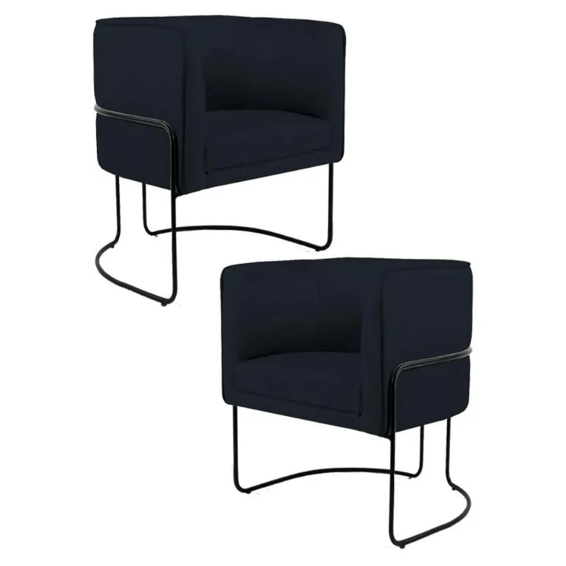 Kit 2 Poltronas Base Aço Betina B-300 Veludo Preto