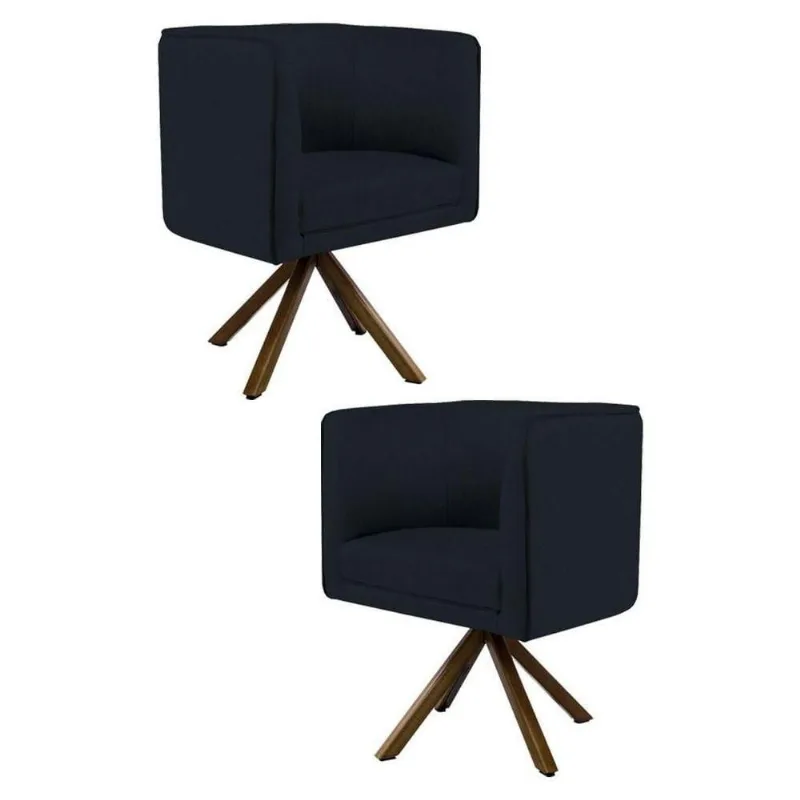 Kit 2 Poltronas Base Madeira Betina B-300 Veludo Preto