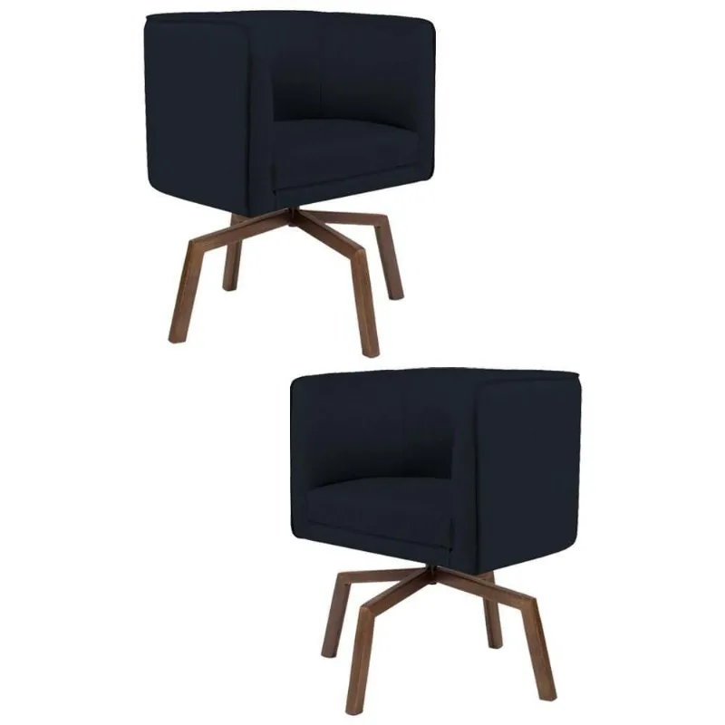 Kit 2 Poltronas Base Ka Madeira Betina B-300 Veludo Preto