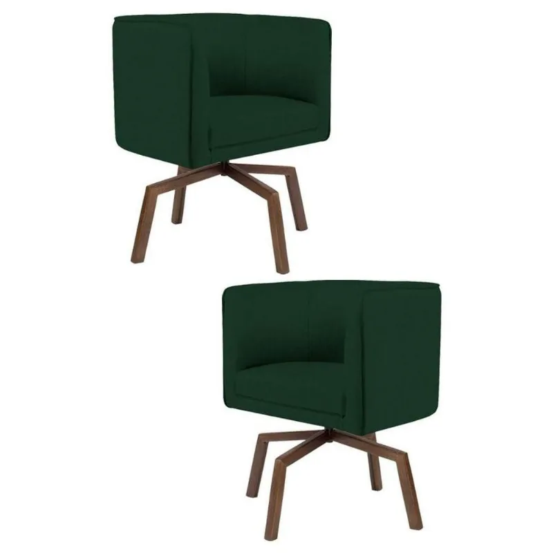 Kit 2 Poltronas Base Ka Madeira Betina Veludo Verde Musgo