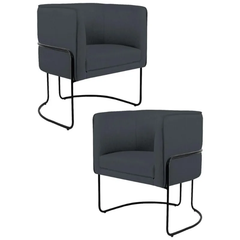 Kit 2 Poltronas Base Aço Betina B-317 Veludo Cinza