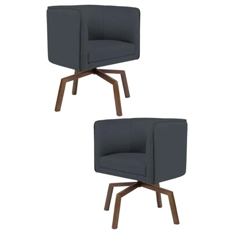 Kit 2 Poltronas Base Ka Madeira Betina B-317 Veludo Cinza