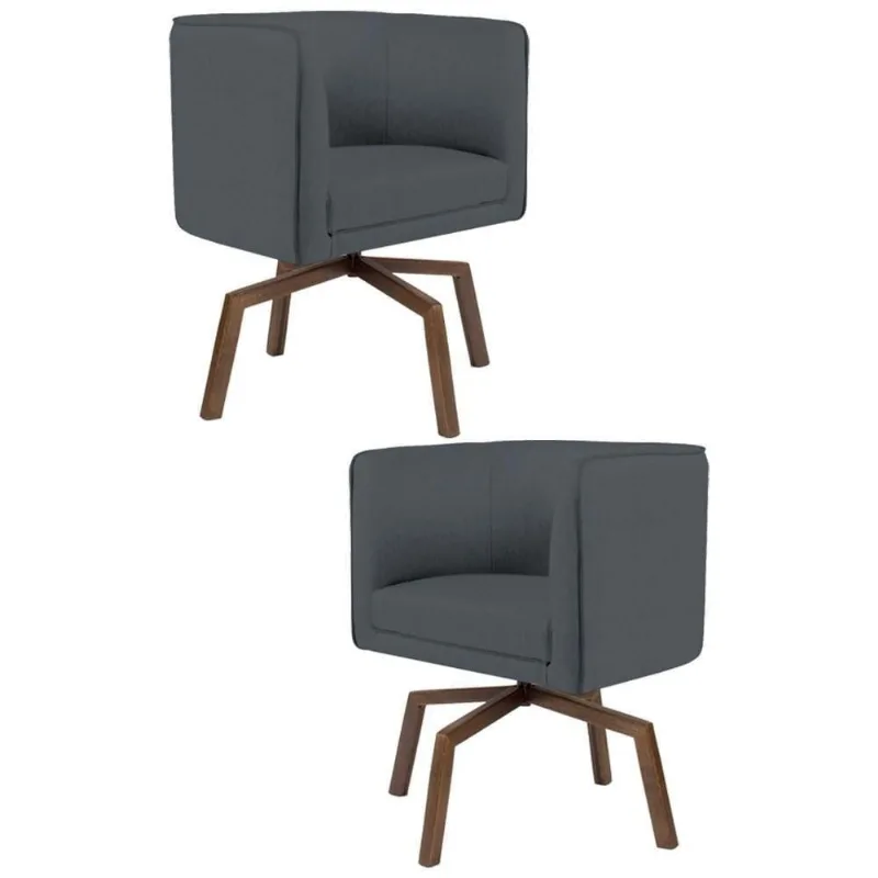 Kit 2 Poltronas Base Ka Madeira Betina C-03 Corano Cinza