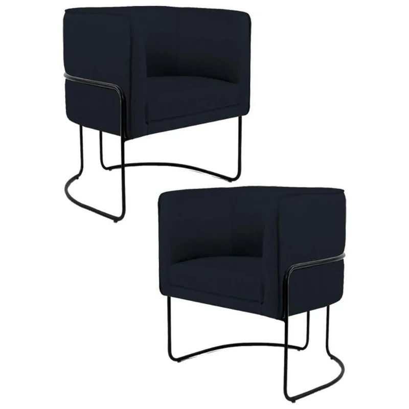Kit 2 Poltronas Base Aço Betina C-05 Corano Preto