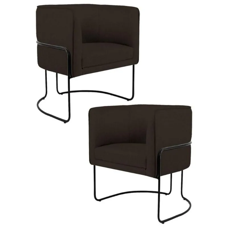 Kit 2 Poltronas Base Aço Betina C-34 Corano Marrom