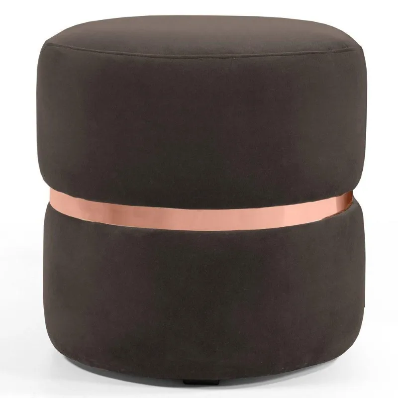 Puff Decorativo Cinto Rosê Round B-261 Veludo Marrom Domi