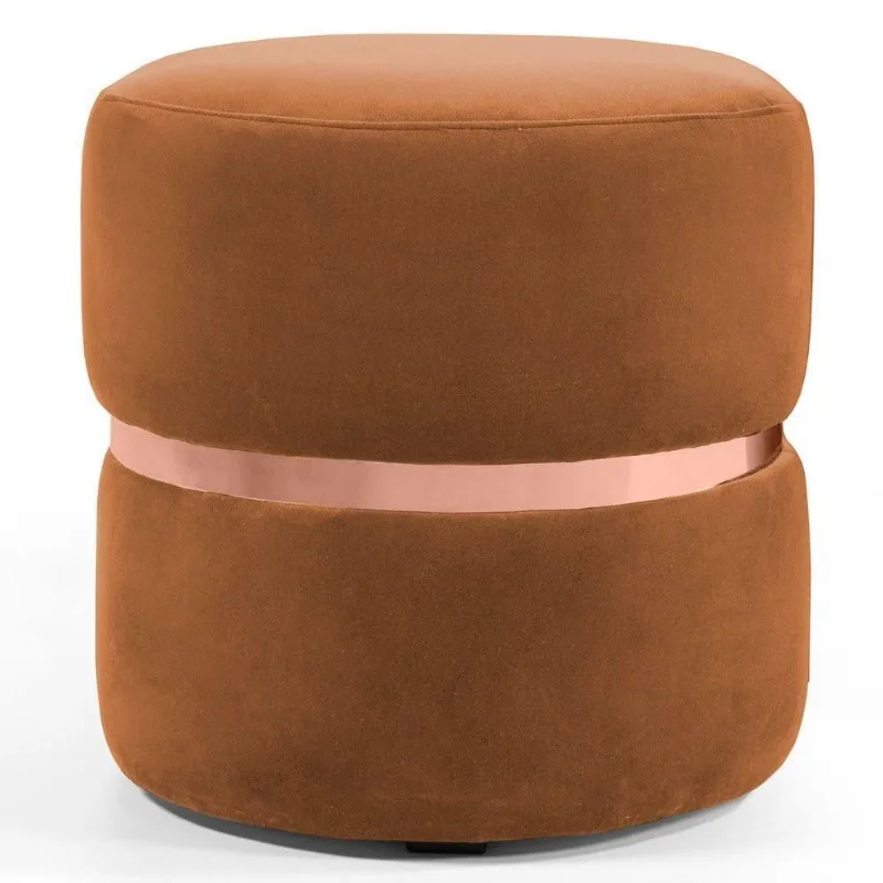 Puff Decorativo com Cinto Rosê Round B-262 Veludo Laranja