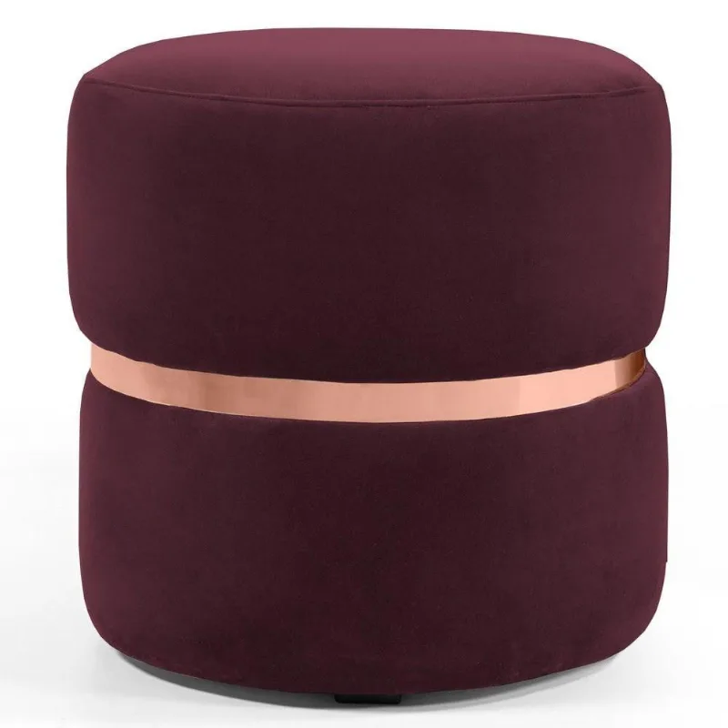 Puff Decorativo com Cinto Rosê Round B-278 Veludo Marsala