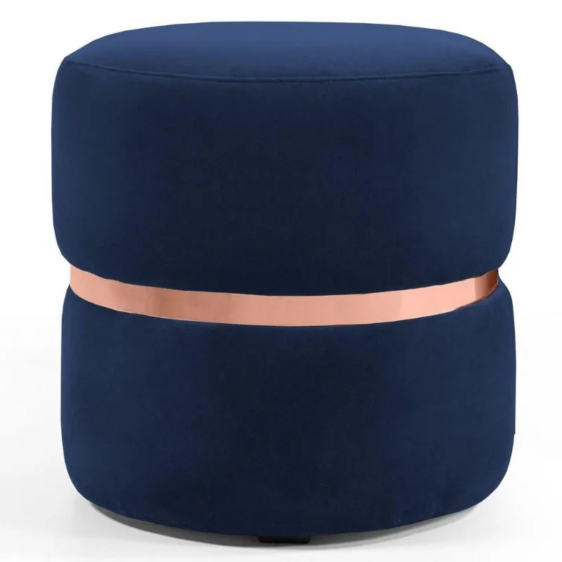 Puff Decorativo com Cinto Rosê Round B-287 Veludo Marinho