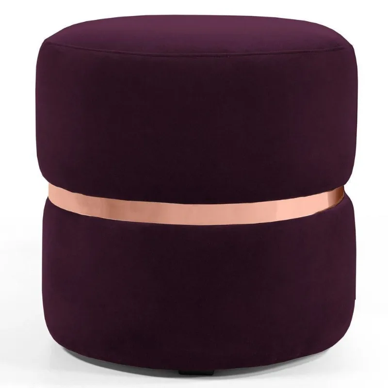 Puff Decorativo com Cinto Rosê Round B-292 Veludo Uva Domi