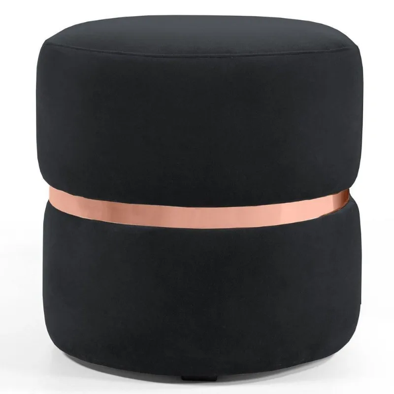 Puff Decorativo com Cinto Rosê Round B-300 Veludo Preto Domi