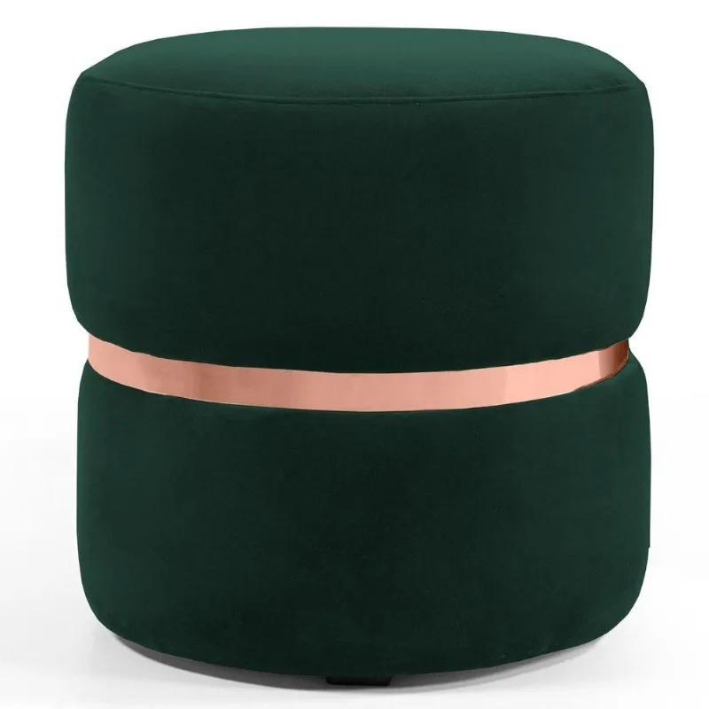 Puff Decorativo Cinto Rosê Round Veludo Verde Musgo Domi