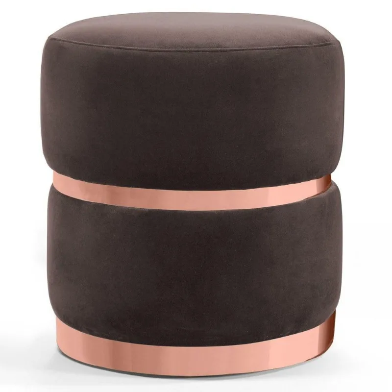 Puff Decorativo Cinto e Aro Rosê Round B-261 Veludo Marrom