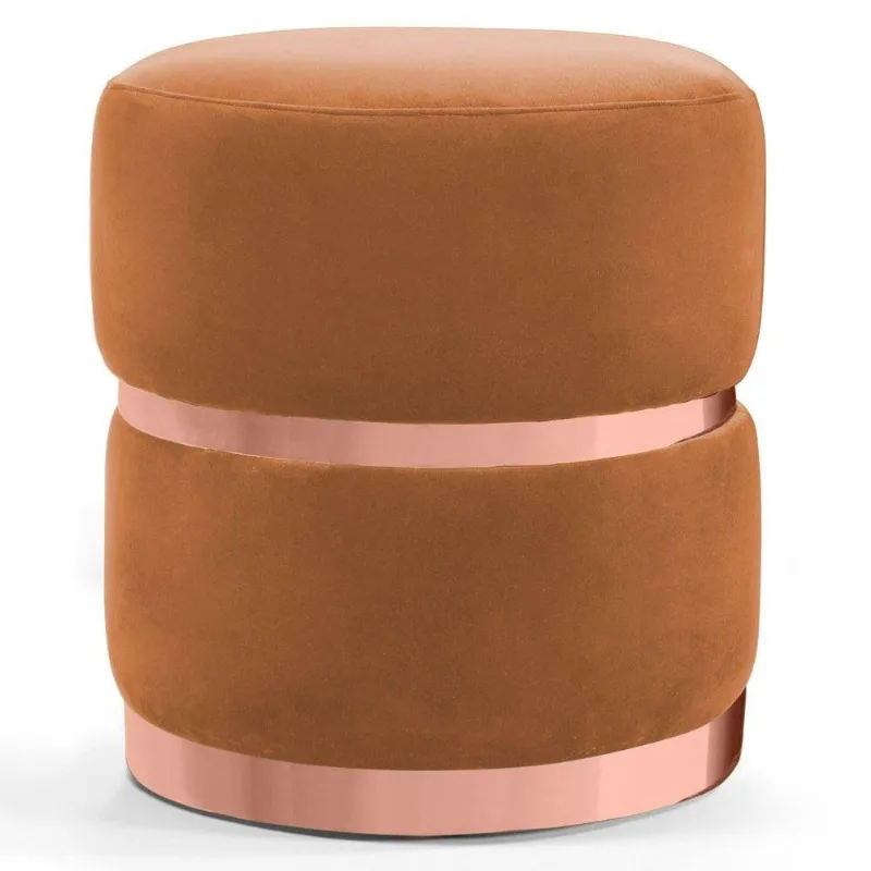 Puff Decorativo Cinto e Aro Rosê Round B-262 Veludo Laranja