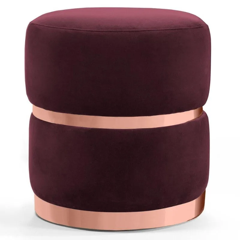 Puff Decorativo Cinto e Aro Rosê Round B-278 Veludo Marsala