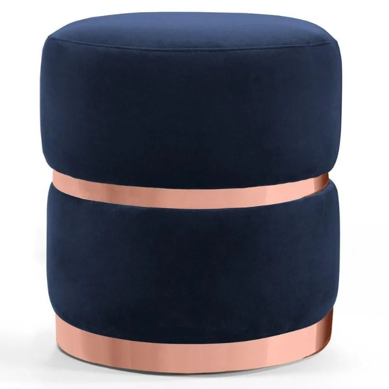 Puff Decorativo Cinto e Aro Rosê Round B-287 Veludo Marinho
