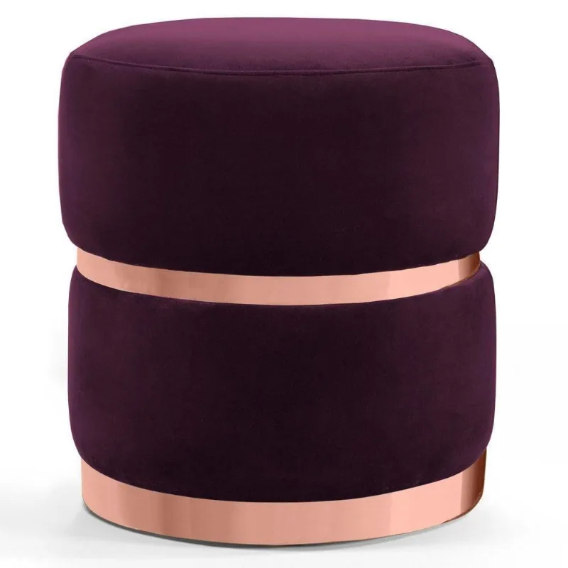 Puff Decorativo Cinto e Aro Rosê Round B-292 Veludo Uva Domi