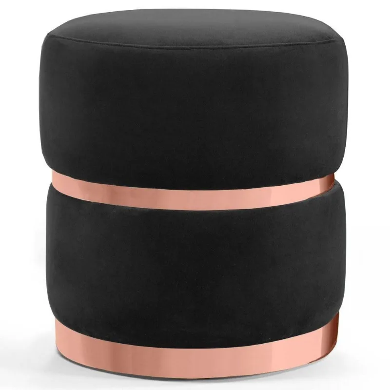 Puff Decorativo Cinto e Aro Rosê Round B-300 Veludo Preto