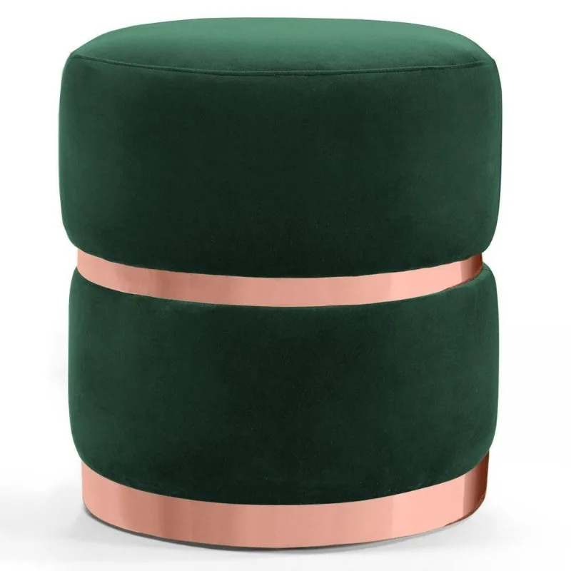 Puff Decorativo Cinto e Aro Rosê Round B-303 Veludo Musgo