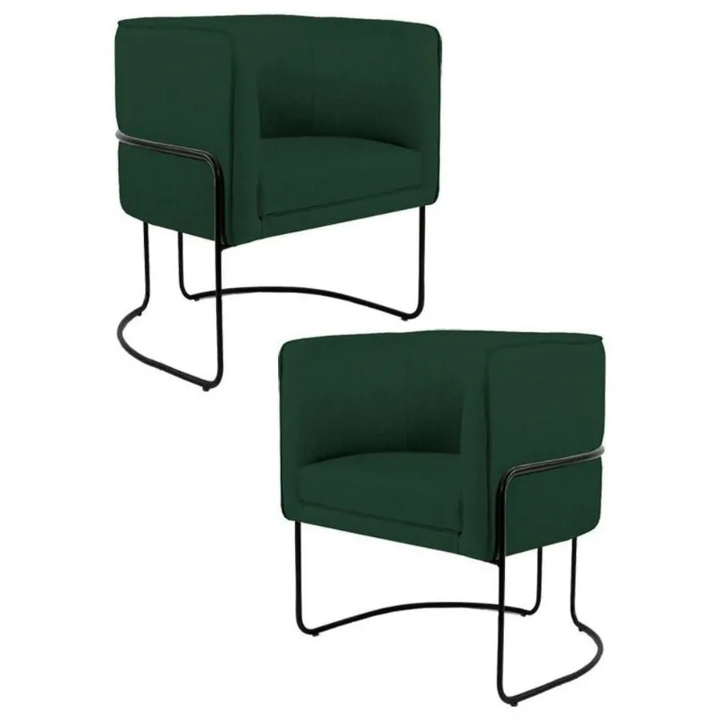 Kit 2 Poltronas Base Aço Betina C-117 Linho Verde Musgo