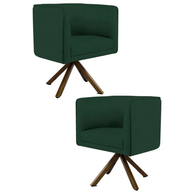 Kit 2 Poltronas Base Madeira Betina C-117 Linho Verde Musgo