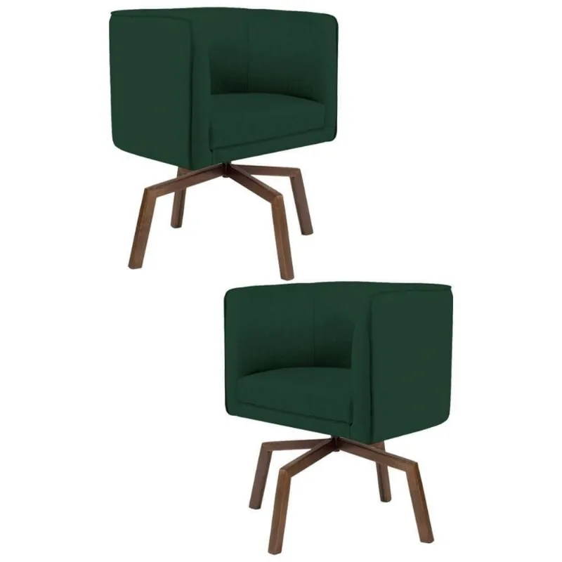 Kit 2 Poltronas Base Ka Madeira Betina Linho Verde Musgo