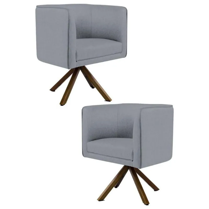 Kit 2 Poltronas Base Madeira Betina C416 Linho Cinza Escuro
