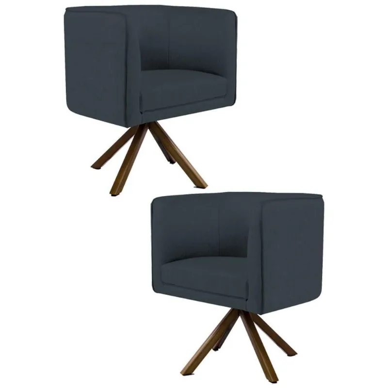 Kit 2 Poltronas Base Madeira Betina C-465 Linho Chumbo