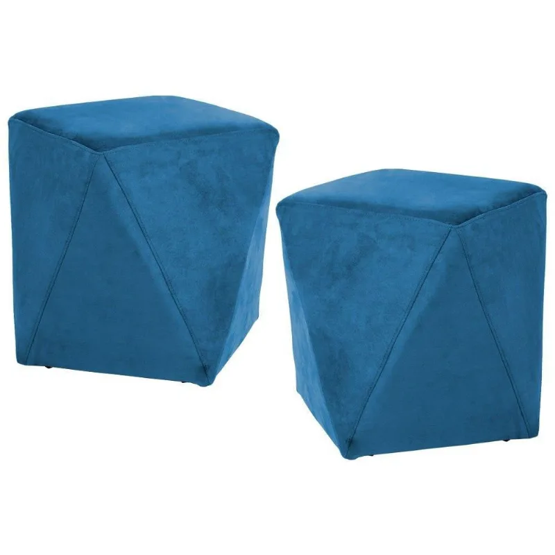 Kit 2 Puffs Decorativos Ametista B-170 Veludo Azul Domi