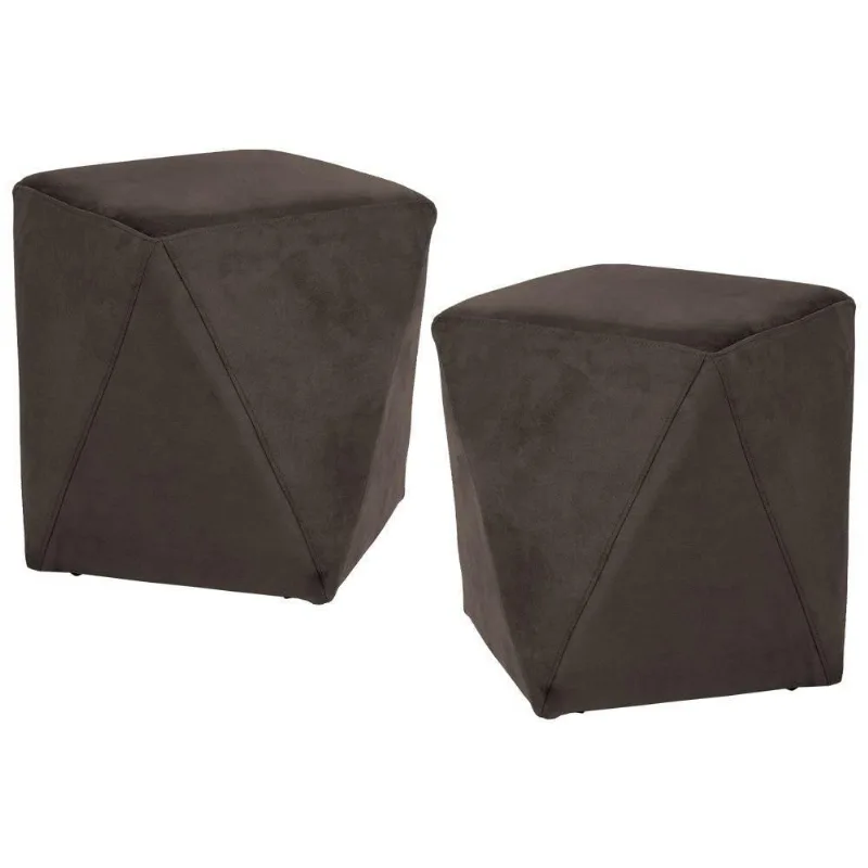 Kit 2 Puffs Decorativos Ametista B-261 Veludo Marrom Domi