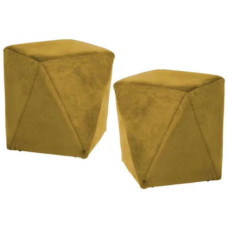 Kit 2 Puffs Decorativos Ametista B-279 Veludo Amarelo Domi