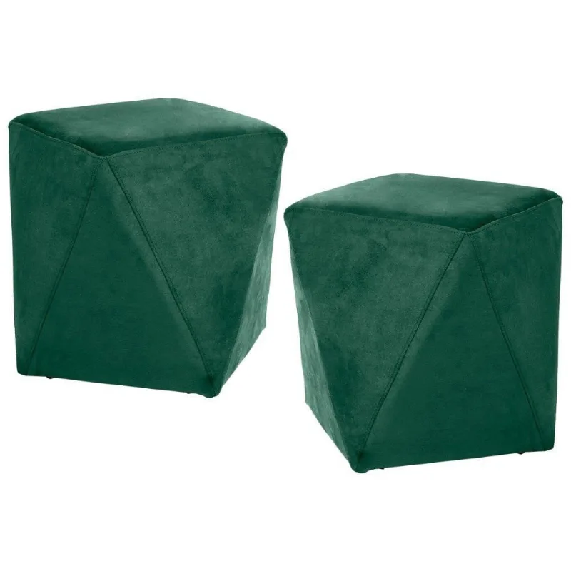 Kit 2 Puffs Decorativos Ametista B-303 Veludo Verde Domi