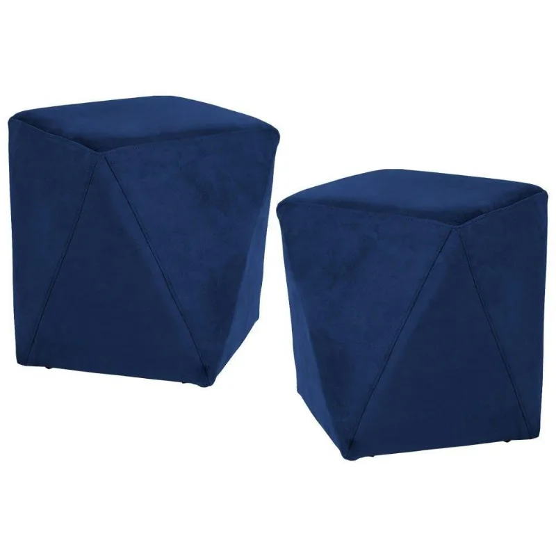 Kit 2 Puffs Decorativos Ametista B-304 Veludo Azul Marinho