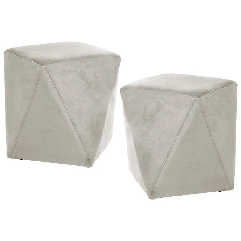 Kit 2 Puffs Decorativos Ametista B-309 Veludo Bege Claro