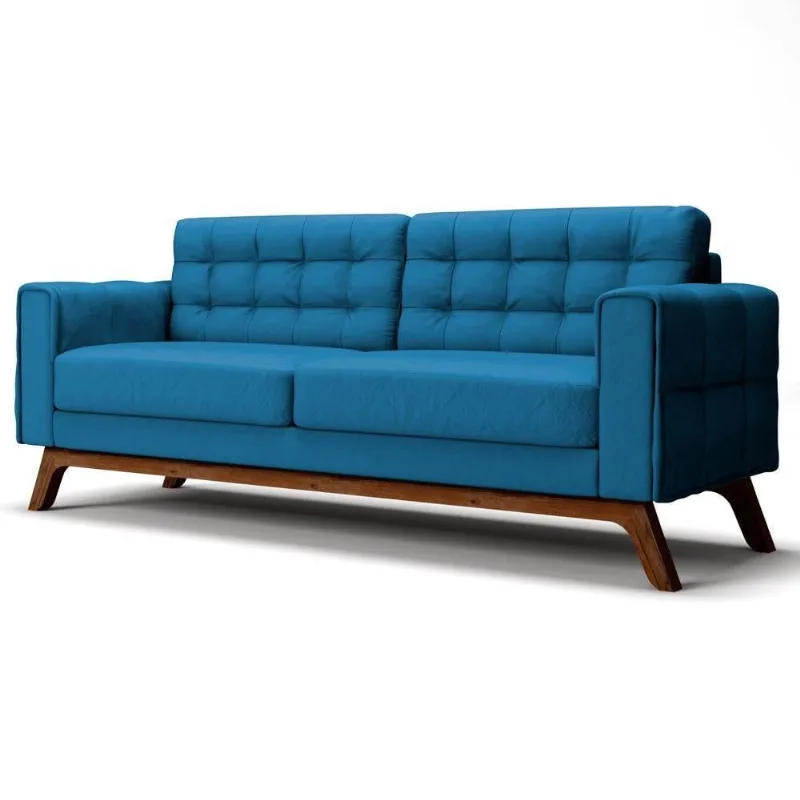 Sofá 180cm 3 Lugares Sandero Veludo Azul