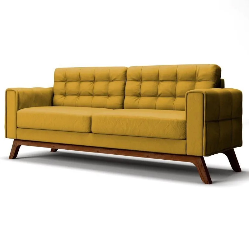 Sofá 210cm 3 Lugares Sandero Veludo Amarelo