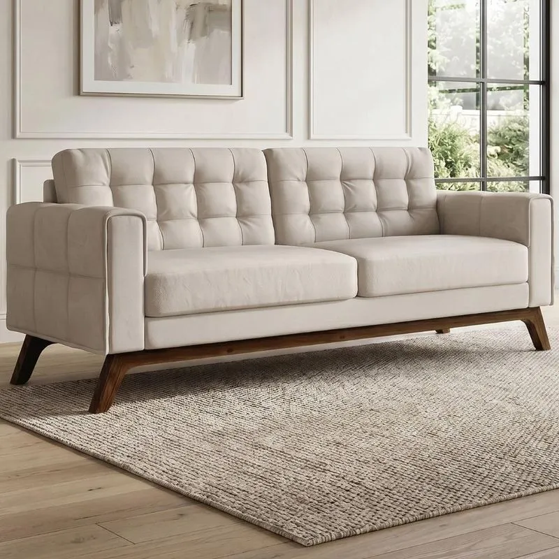 Sofá Sandero C-309 4 Lugares 280cm Veludo Bege Claro Domi Móveis