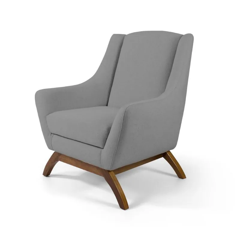 Poltrona Decorativa Base Manu Madeira Juliet C-416 Linho Cinza - Domi